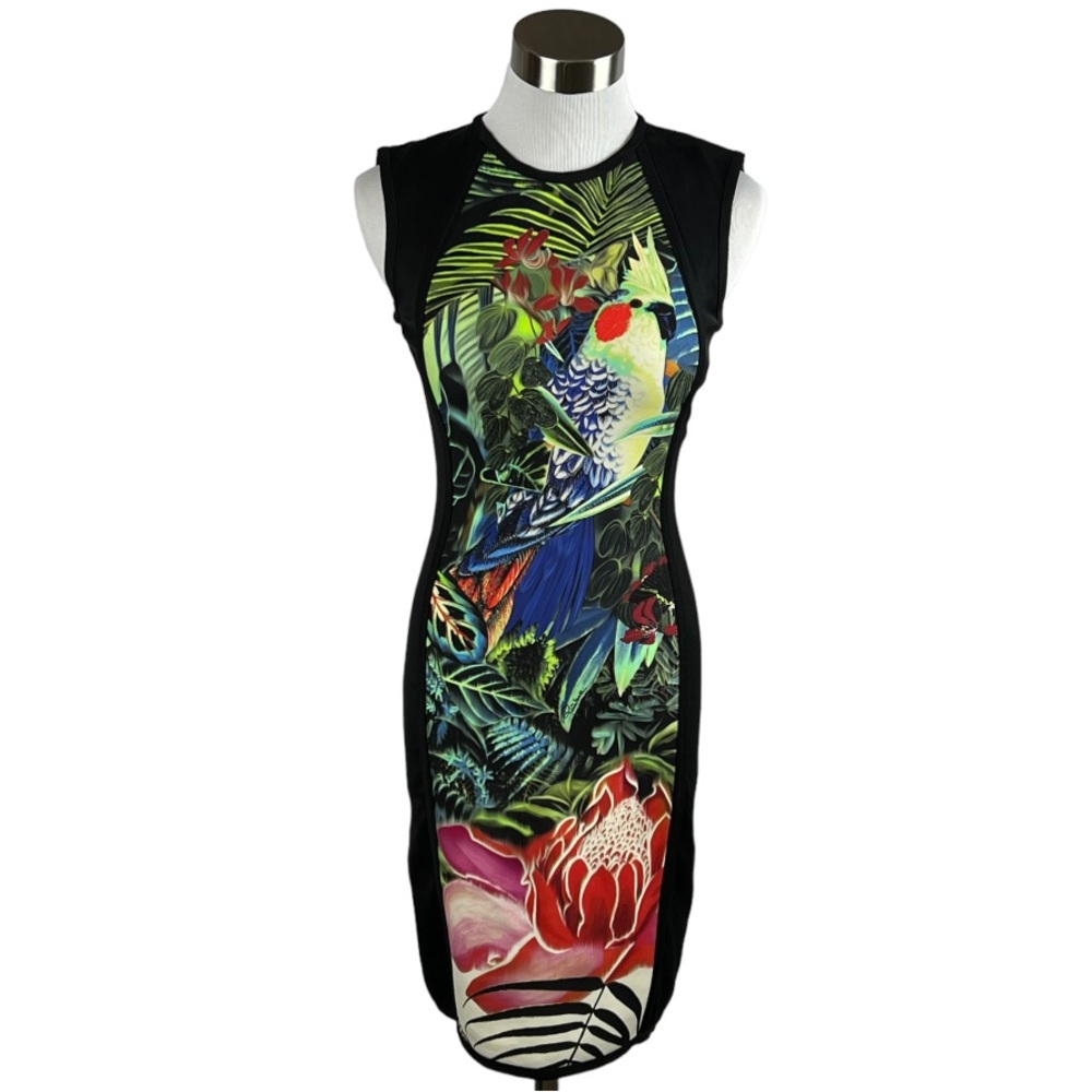 Roberto Cavalli Black Tropical Print Sleeveless Dress Size XS US2 IT38